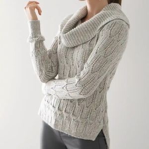 NWT White House Black Market Cowl Neck Metallic Shimmer Open Work Sweater Sz L